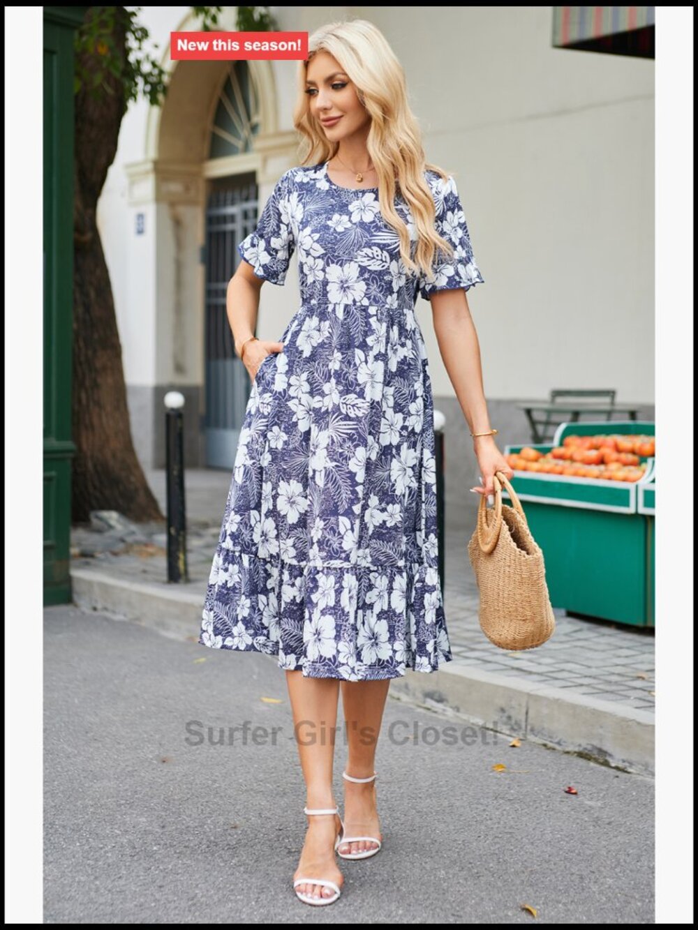 Flowy Midi Casual Summer Dress Short Sleeve Swing - Picture 7 of 7